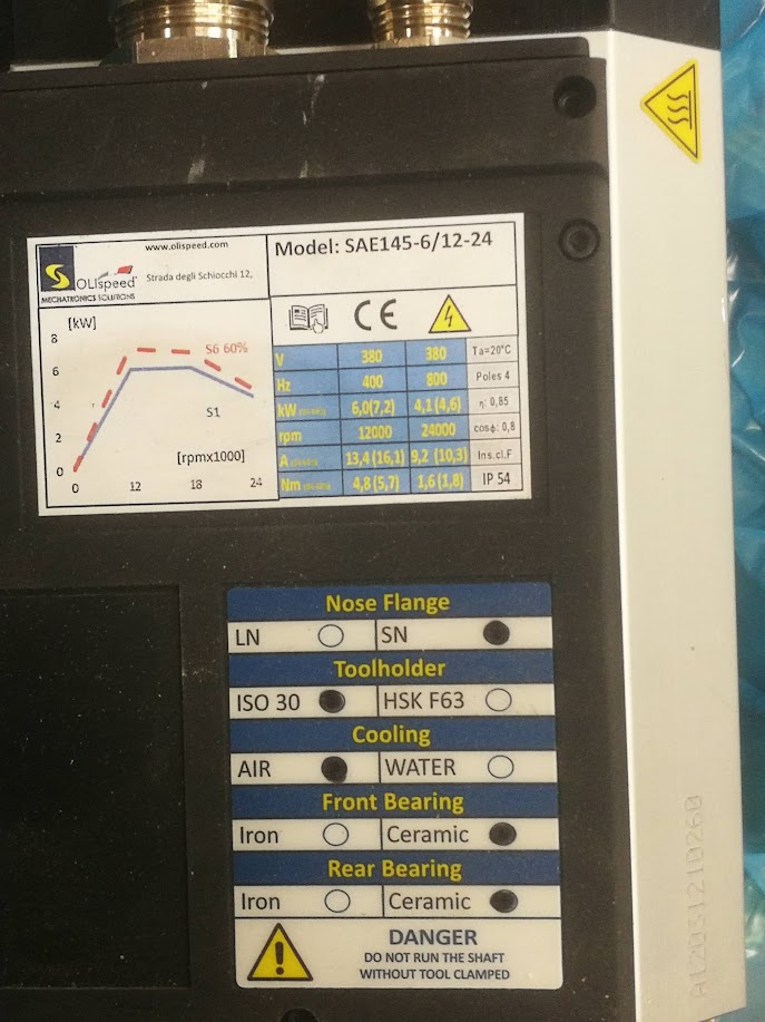 Elettromandrino pari al nuovo(3 ore funzionamento) marca OLISPEED mod. SAE145-6/12-24