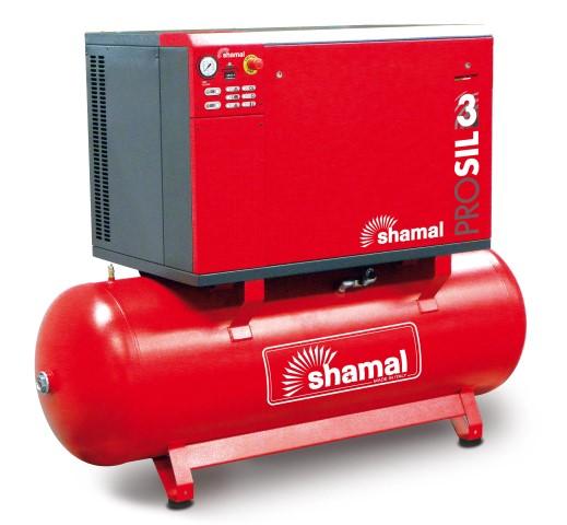 Compressori aria trasmissione cinghia INSONORIZZATI con serbatoio marca SHAMAL serie PROSIL con serbatoio da 100 a 500 Lt.
