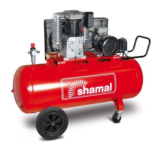 Compressore aria trasmissione cinghia mono/bistadio marca SHAMAL serie K11-17-18-25-28-30-50-60 con serbatoio da 30 a 900 Lt.
